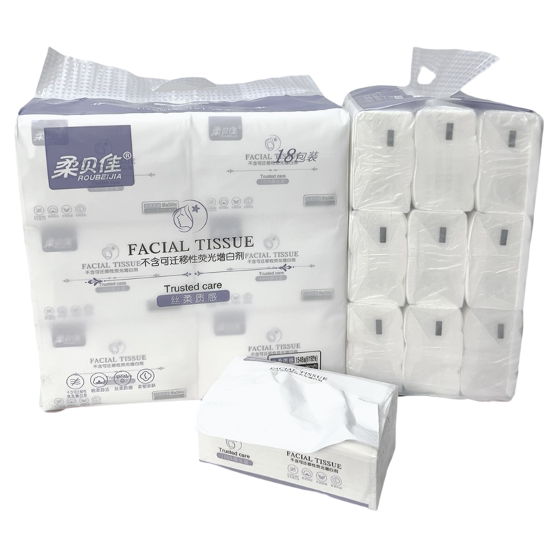 柔贝佳抽纸竹浆18包193*153中包5层湿水可用家庭装面巾纸卫生纸