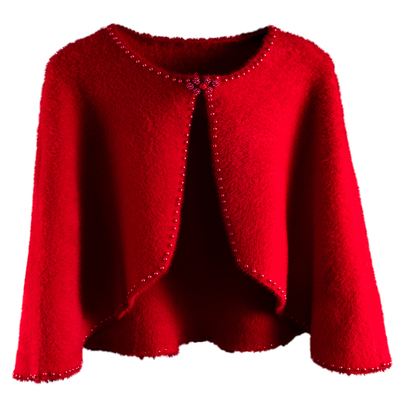 春秋钉珠简洁女礼服旗袍婚礼披肩