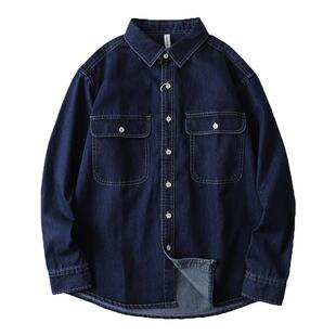明线个性 港式风帅气全色纯棉工装牛仔衬衫男士休闲衬衣潮 薄外套