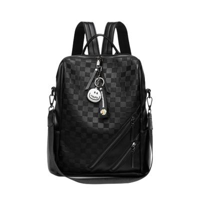 旅行单肩撞色压花双肩包棋盘格