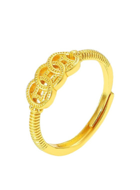 新款高级感有钱在手戒指沙金饰品铜钱币转运招财指环开口可调节