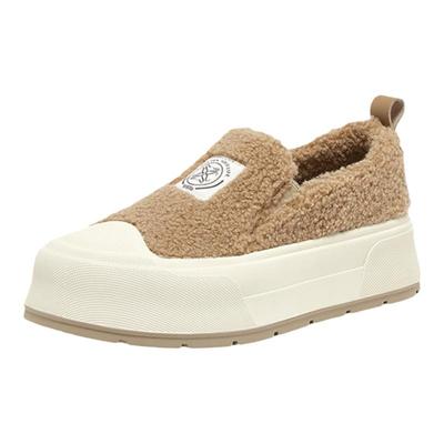 百思图冬新款加绒保暖毛毛鞋棉鞋松糕厚底女休闲鞋板鞋E8617DM4