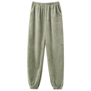 芬腾可安男士睡裤男款冬季珊瑚绒加厚法兰绒大码浅绿家居裤秋冬天