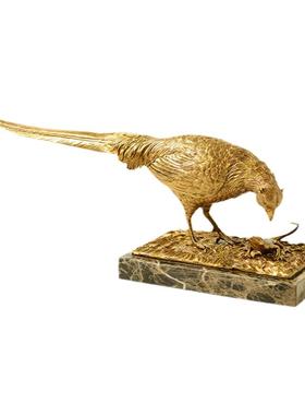 美式高档新古典风书房雕像铜鸟