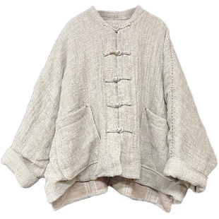 沉香布衣草堂 短衣开衫棉服 雨露麻自制短棉袄盘扣秋冬薄棉外套