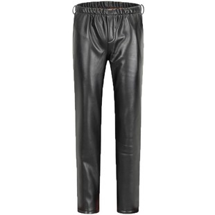 皮裤男加绒加厚防油防水防风工作裤机车劳保洗车裤骑行松紧腰皮裤