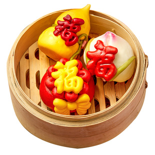 锦溪麦田福禄寿财豆沙包年夜饭年货馒头卡通包花饽饽生日早餐包子