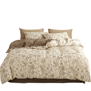 法式复古碎花磨毛全棉床上四件套纯棉田园花卉被套床笠床单三件套