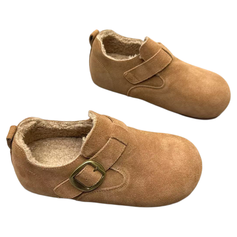 真皮女鞋内增高加绒勃肯鞋2025冬季新款皮带扣保暖乐福鞋休闲棉鞋