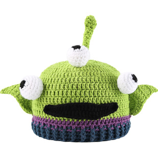 痞幼同款可爱搞怪毛线帽子女秋冬季保暖护耳卡通绿色针织套头帽男