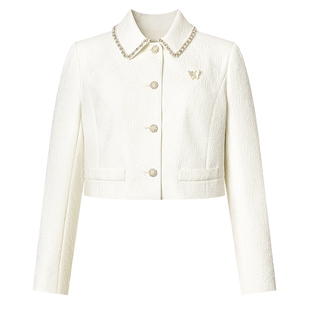 La Koradior拉珂蒂商场同款法式气质短外套女纯色钉珠翻领上衣