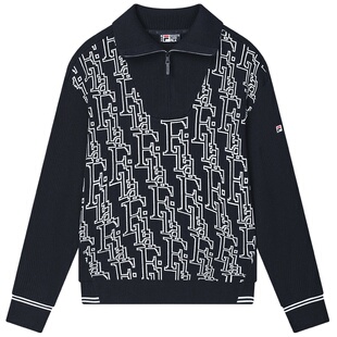 FILA 斐乐官方女子编织衫2024冬新款时尚休闲舒适半拉链翻领毛衣