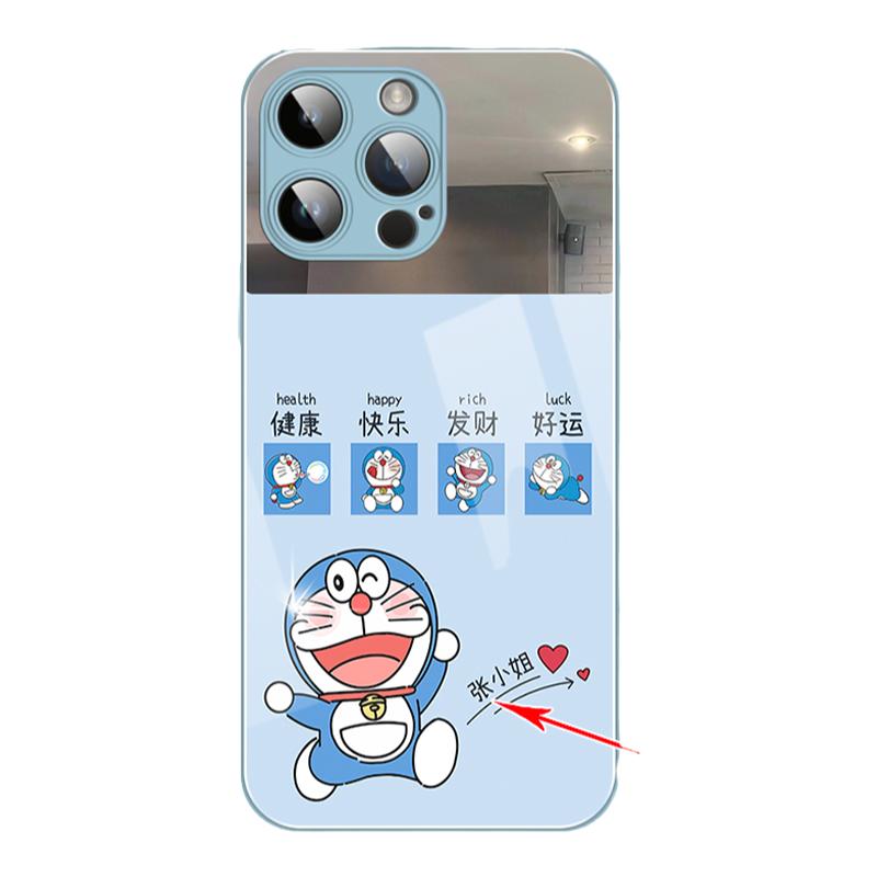 卡通蓝胖子百家姓适用苹果14防摔iPhone13女款ProMax保护壳14Pro定制7/8x/xr液态镜面补妆镜11/1