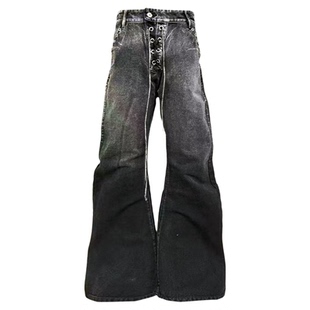 DETW26SS*“日晒”金属门禁抽绳廓形A字堆叠感重工水洗弯刀牛仔裤