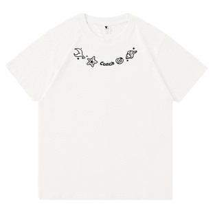 Guozii2026夏季新款设计感小众别致印花纯棉正肩短袖t恤女男上衣