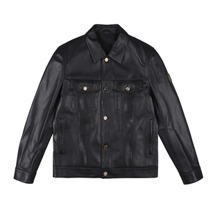 雷迪波尔男装真皮皮衣2025秋季新款绵羊皮翻领休闲纯色皮夹克外套