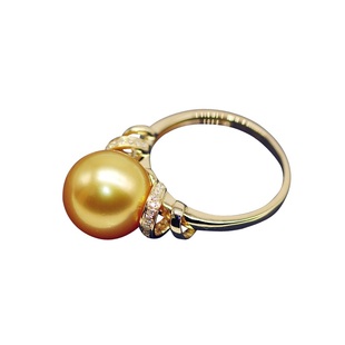 深海南洋金珠天然海水珍珠戒指18K金镶钻石厚实版正圆强光高端款