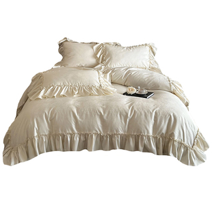 法式奶油风提花全棉贡缎四件套荷叶边纯棉被套公主风轻奢高级床单