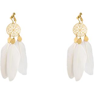 白色羽毛长款耳夹无耳洞女新款小众独特民族风高级感耳坠夸张耳饰