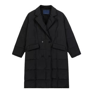 古木夕羊时尚格子设计翻领90鸭绒羽绒服女2024冬季中长款百搭外套