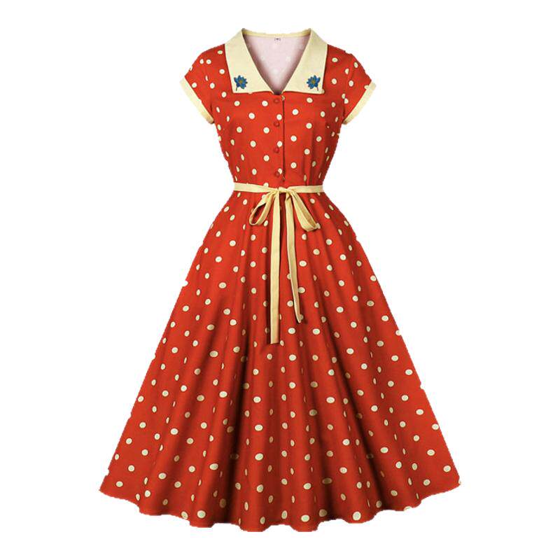 港风80年代感怀旧复古波点连衣裙子夏高级感温柔洋气赫本少女长裙