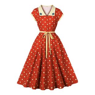 港风80年代感怀旧复古波点连衣裙子夏高级感温柔洋气赫本少女长裙