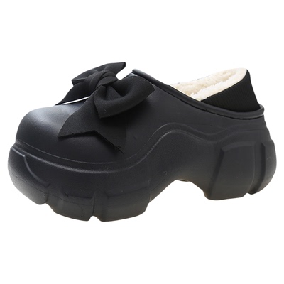 蝴蝶结防水厚底增高加绒包跟棉鞋