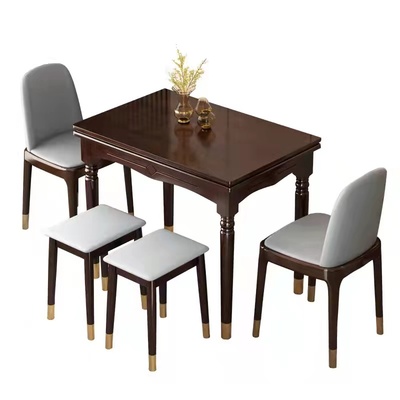 长方形实木新中式可折叠餐桌椅