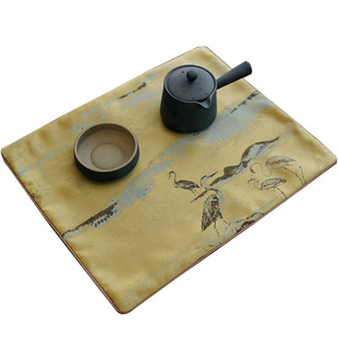 餐垫新中式金色方形桌垫茶道禅意山水茶席隔热布防烫盘垫杯垫定制