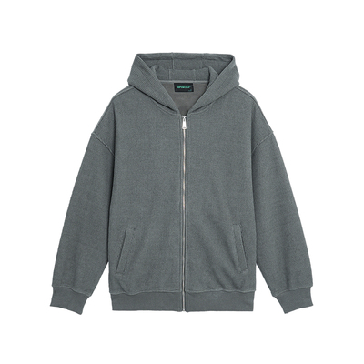 华夫格加绒连帽外套男