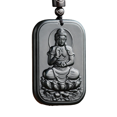 天然老料和田玉墨玉阿弥陀佛吊坠生肖狗猪守护神本命佛男女款挂件