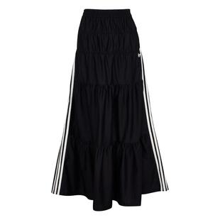 撞色条纹休闲褶皱运动半身长裙女装春夏新款adidas阿迪达斯三叶草