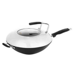 豪森铸铁锅圆底大炒锅 燃气灶适用36cm无烟生铁铁锅炒菜锅不粘锅