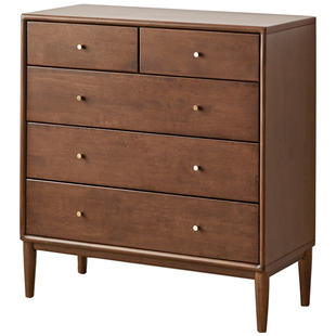 源氏木语加兰实木五斗柜卧室收纳柜胡桃色抽屉储物柜客厅五斗橱