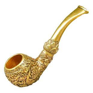 汉匠手工鲤鱼雕花传统旱烟袋老式黄铜一体锅便携男士烟斗烟具短款