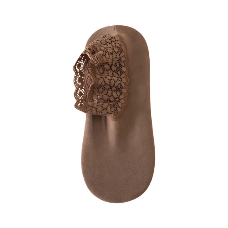 秋冬加厚袜子德绒蕾丝花边短袜女士镂空保暖防滑硅胶船袜蕾丝边