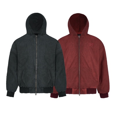 微皱磨边怀旧风卫衣夹克