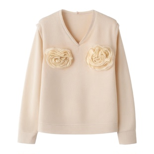 OWNSONG 通透优雅 立体手工花朵春夏薄款收腰真丝上衣套头衬衣衫