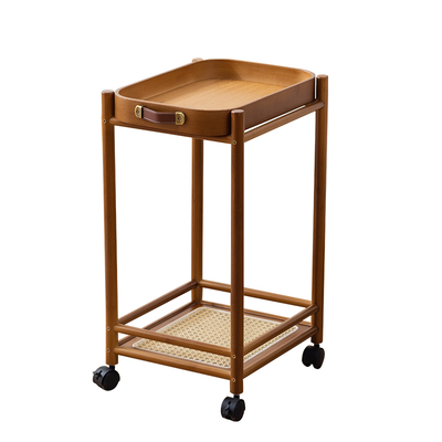 可移动茶几藤编小推车沙发侧边柜