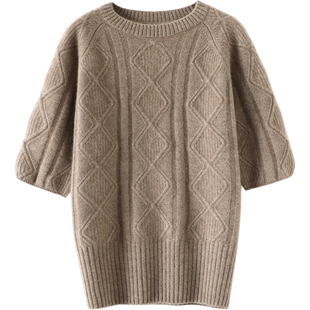 启超璀璨工坊~加厚山羊绒衫100纯羊绒女短袖圆领羊绒毛衣T恤秋冬