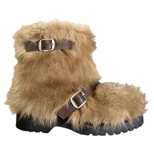 冬季时髦精~潮酷穿搭神品配裙子加绒加厚毛毛雪地靴女短靴子棉靴