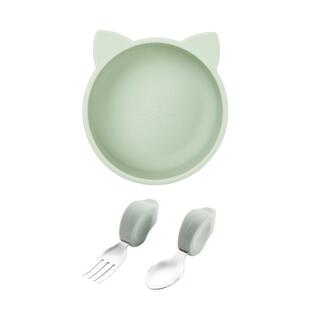 Qlittle宝宝硅胶辅食碗+学吃饭叉勺  婴儿专用餐具套装
