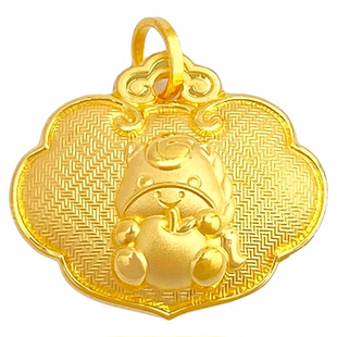 百泰黄金吊坠平安喜乐项坠足金999生肖马锁包长命锁平安果挂坠女