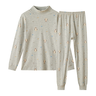 红豆儿童纯棉内衣套装半高领男童女童秋衣秋裤保暖中领打底睡衣