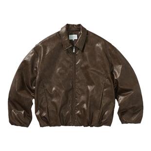 714street肌理感廓型皮衣棉服冬季新款美式复古宽松夹克短外套男