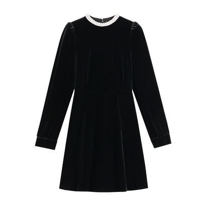 醋酸混纺法式气质丝绒连衣裙