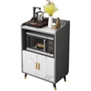 轻奢岩板微波炉柜简约现代餐边柜家用客厅茶水柜实木收纳储物柜子