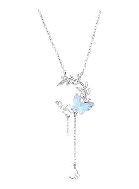 时尚925银带证书麦穗蝴蝶项链