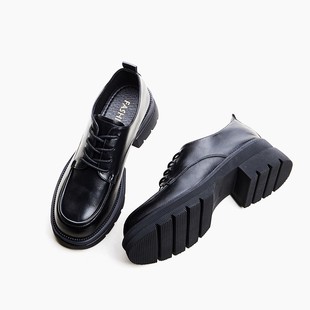 高跟厚底乐福鞋女单鞋松糕小皮鞋2025秋季新款系带英伦风JK鞋增高