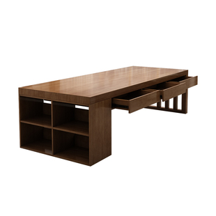 去客厅化大长书桌书柜一体带抽屉工作台家用客厅学习桌实木大板桌